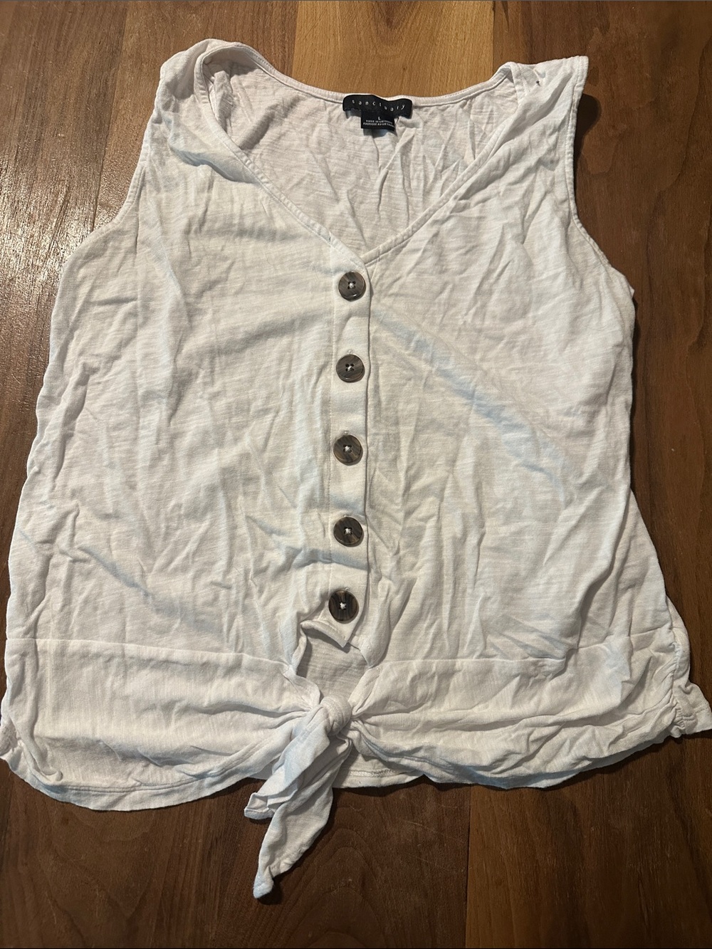 Sanctuary White Button-Front Tie-Hem Sleeveless Top